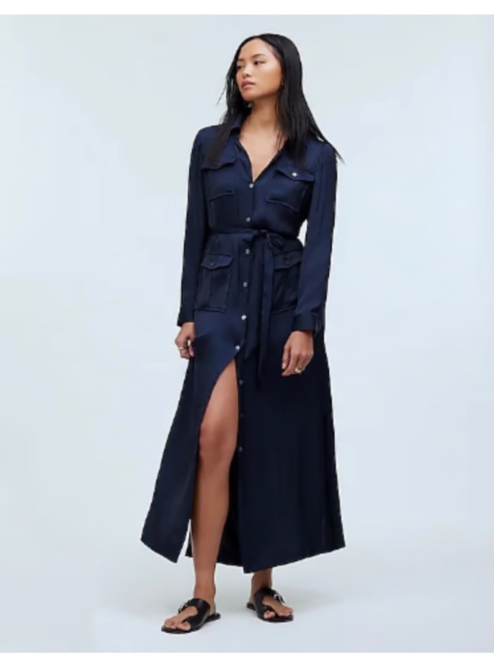 NEW! Madewell Indigo Button Front Belted Maxi Dress Size XS NWT